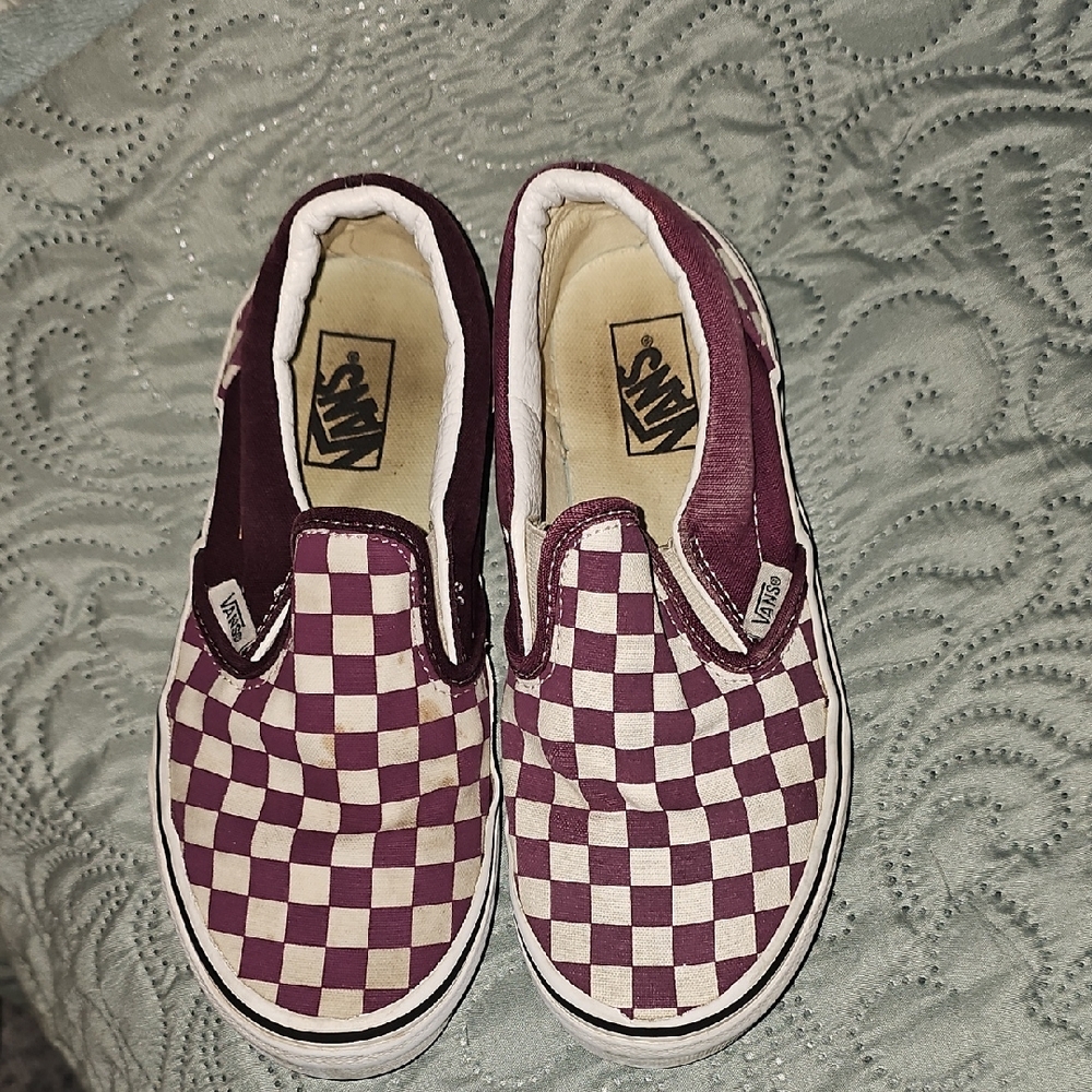 Vans Kids Checkered Slip-On Shoes - Maroon and White
